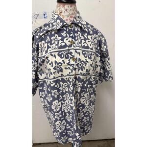 Hilo Hattie Hawaiian Original Shirt L Blue Hibiscus Floral Aloha USA
